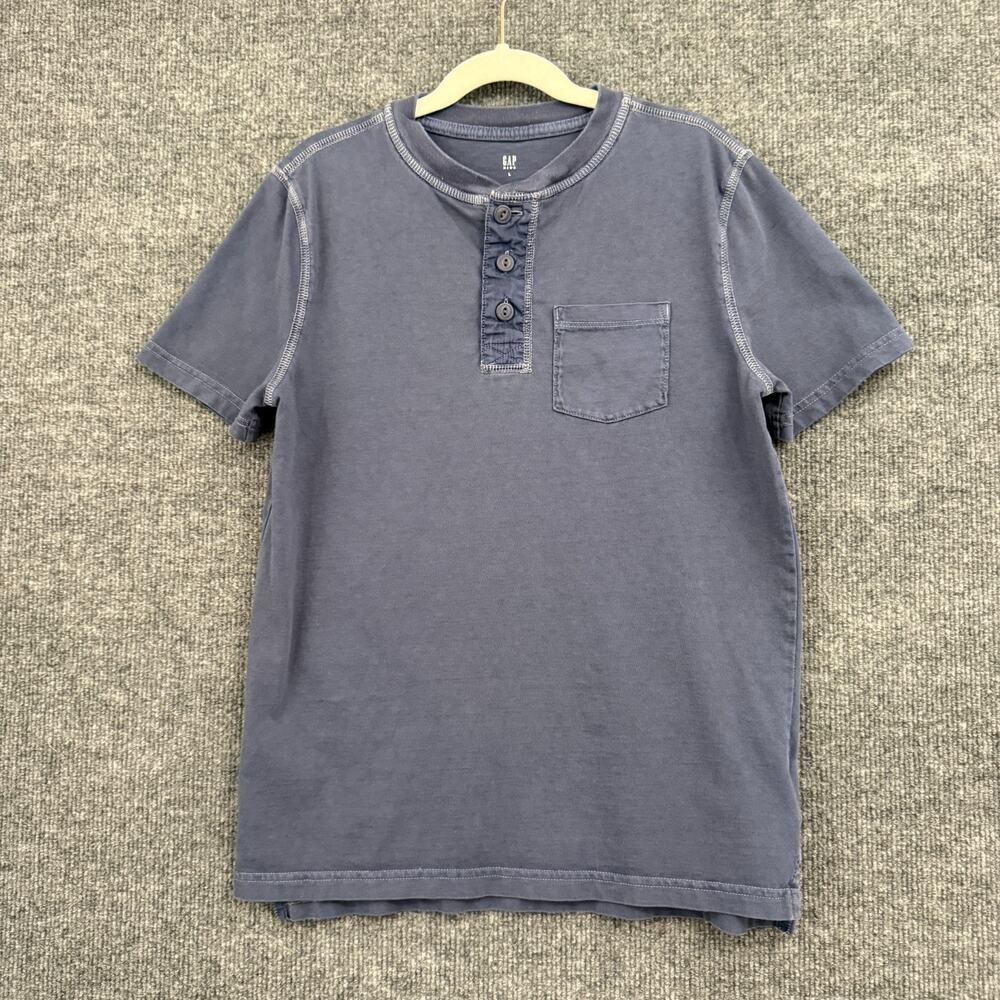 GAP Kids Boys Short Sleeve Henley T-Shirt Size L 10-11 Blue Pocket 100% Cotton